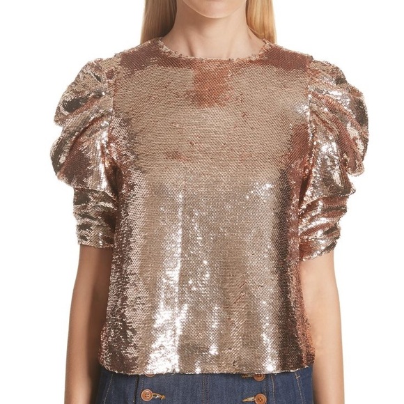 Ulla Johnson Puff Sleeve Rose Gold Top Size 10 Gently Worn - Picture 2 of 7